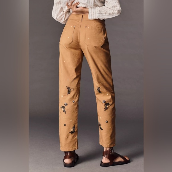 NWT! Anthropologie Pilcro Wanderer Mid-Rise Relaxed-Leg Pants Appliqué Edition 🟡 - Picture 4 of 7